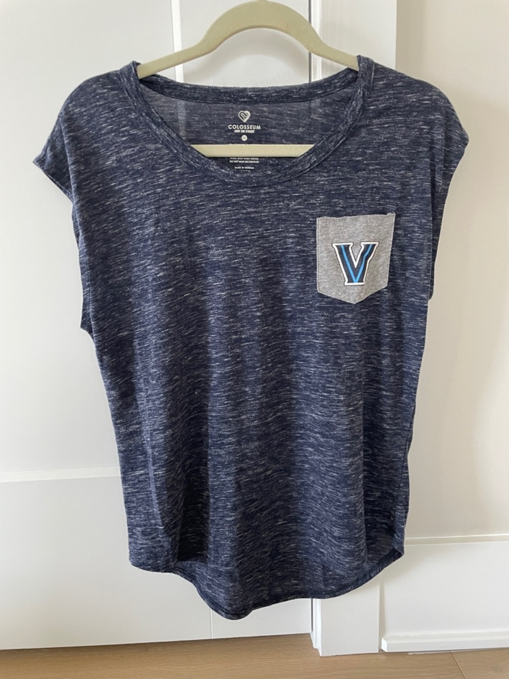 Villanova capped sleeved t shirt. Colosseum Navy Heather Pocket Tee